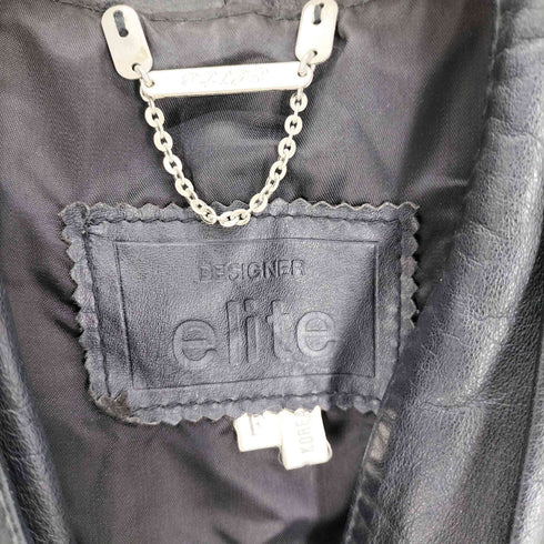 Elite 牛革 カウレザー ノーカラー レザージャケット レディース FREE
