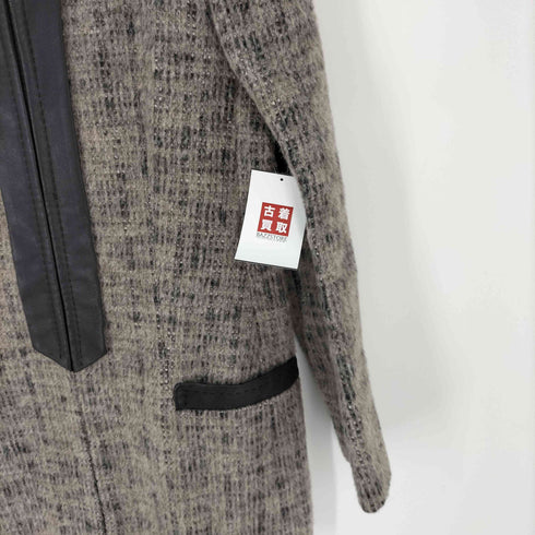 ヒロココシノ HIROKO KOSHINO 異素材切替ウールレザーノーカラーコート レディース EUR:38