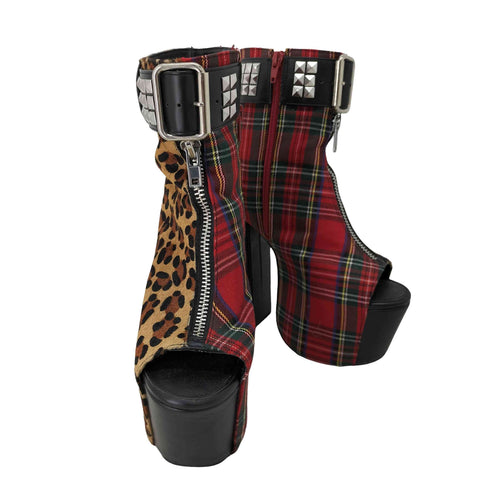charla tedrick レオパードチェック厚底ヒールパンプス レディース 7M