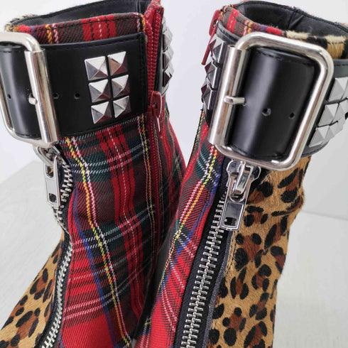 charla tedrick レオパードチェック厚底ヒールパンプス レディース 7M