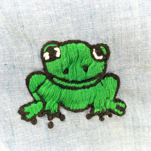 フロッグ 刺繍 シャンブレーシャツ メンズ