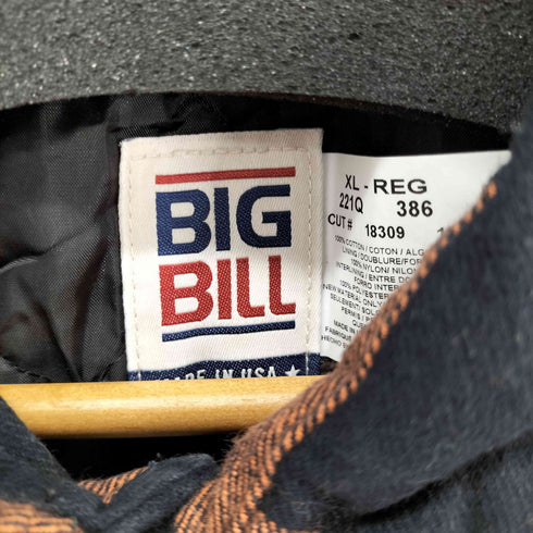 ビッグビル BIG BILL ネルシャツジャケット 裏地キルティング フロントパッチ MADE IN USA メンズ JPN:XL
