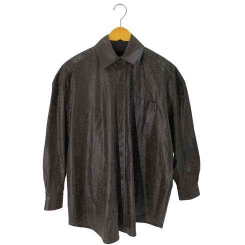 パーバーズ PERVERZE Vegan-Leather Large Shirts ヴィーガンレザー レザーシャツ ヴィンテージ加工 レディース FREE