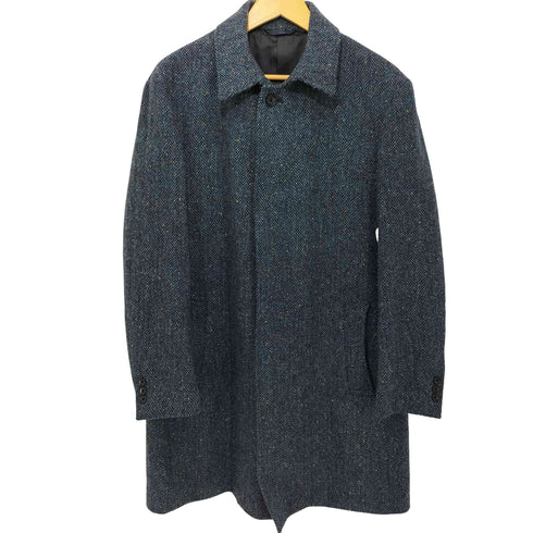 Global TAILORING×Harris Tweed ヘリンボーン マルチカラードット ウールツイード ステンカラーコート メンズ LL