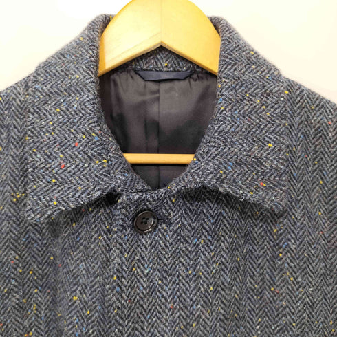 Global TAILORING×Harris Tweed ヘリンボーン マルチカラードット ウールツイード ステンカラーコート メンズ LL