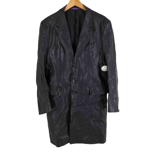ポールスミスコレクション Paul Smith COLLECTION ラムレザーチェスターコート ハンドステッチ 裏地ストライプ 3B 羊革 ブラック メンズ import:L