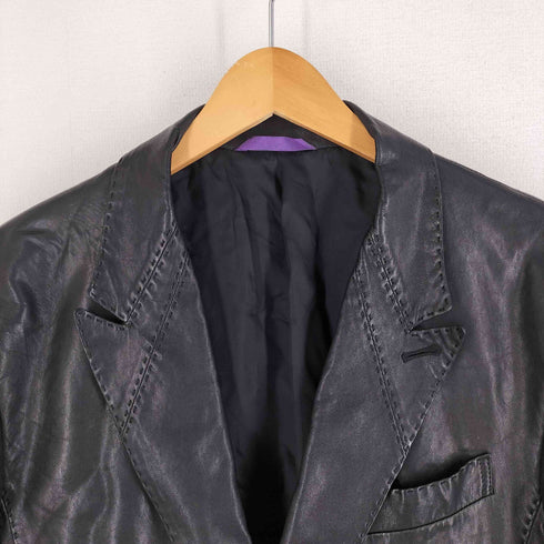 ポールスミスコレクション Paul Smith COLLECTION ラムレザーチェスターコート ハンドステッチ 裏地ストライプ 3B 羊革 ブラック メンズ import:L