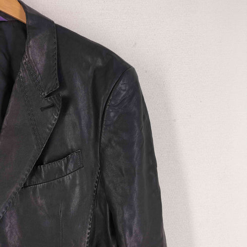 ポールスミスコレクション Paul Smith COLLECTION ラムレザーチェスターコート ハンドステッチ 裏地ストライプ 3B 羊革 ブラック メンズ import:L