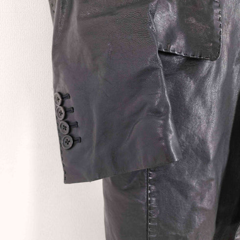ポールスミスコレクション Paul Smith COLLECTION ラムレザーチェスターコート ハンドステッチ 裏地ストライプ 3B 羊革 ブラック メンズ import:L
