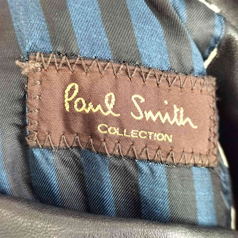 ポールスミスコレクション Paul Smith COLLECTION ラムレザーチェスターコート ハンドステッチ 裏地ストライプ 3B 羊革 ブラック メンズ import:L