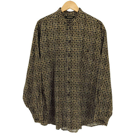 バクラック BACHRACH 総柄チェック バンドカラーコットンL/Sシャツ メンズ import:M