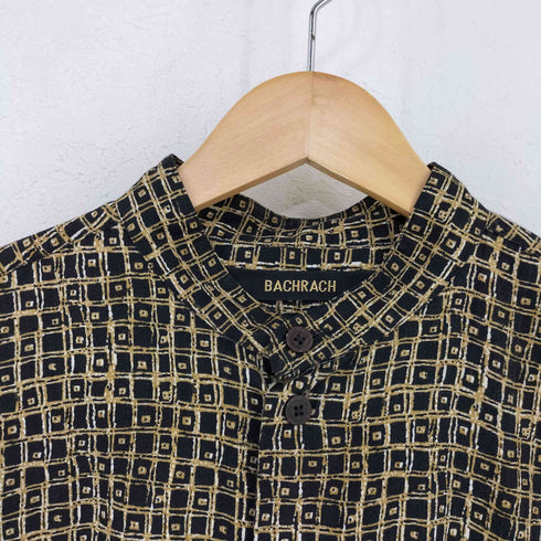 バクラック BACHRACH 総柄チェック バンドカラーコットンL/Sシャツ メンズ import:M