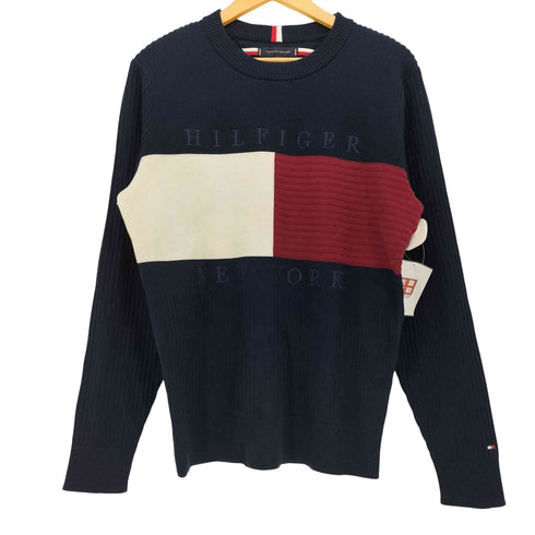 トミーヒルフィガー TOMMY HILFIGER BIG ロゴ 刺繍 クルーネック L/S リブ ニット メンズ import:S