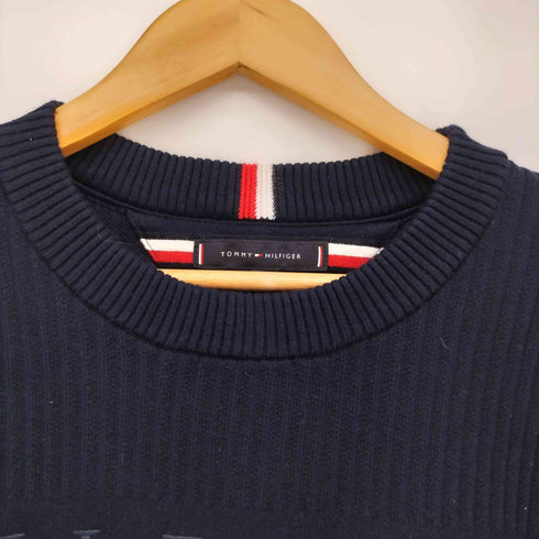 トミーヒルフィガー TOMMY HILFIGER BIG ロゴ 刺繍 クルーネック L/S リブ ニット メンズ import:S