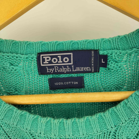 ポロバイラルフローレン Polo by RALPH LAUREN 90S ポニー 刺繍 コットン ケーブル ニット ミントグリーン メンズ import:L