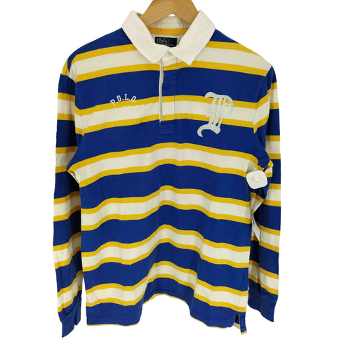 ポロバイラルフローレン Polo by RALPH LAUREN ALL STAR 刺繍 OLD ENGLISH ワッペン ボーダー L/S ラガーシャツ メンズ import:XL