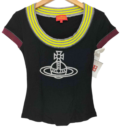 ヴィヴィアンウエストウッドレッドレーベル Vivienne Westwood RED LABEL オーブロゴ Y2K リブ切替 ショートスリーブTシャツ カットソー レディース JPN:1