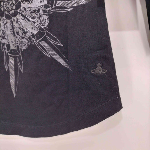 ヴィヴィアンウエストウッドレッドレーベル Vivienne Westwood RED LABEL ミニオーブロゴ刺繍 Y2K パンク 前面プリント Uネックカットソー ロングスリーブTシャツ ロンT レディース JPN:1