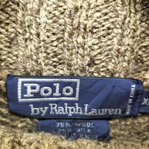 ポロバイラルフローレン Polo by RALPH LAUREN 90-00s シルク混 ウール ケーブル編み ハンドニット ハイネック ポニー無し メンズ import:XL