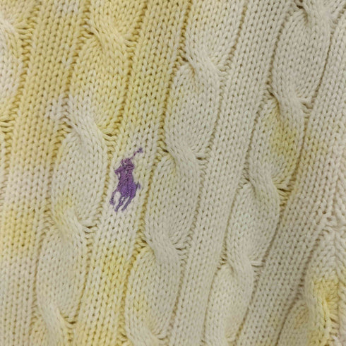 ラルフローレン RALPH LAUREN 90-00s ポニー刺繍 タイダイ染め コットンケーブル編みニット レディース import:L