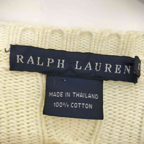 ラルフローレン RALPH LAUREN 90-00s ポニー刺繍 タイダイ染め コットンケーブル編みニット レディース import:L