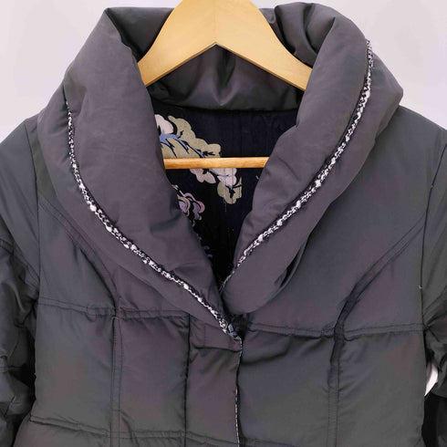 ショールカラー ツイード切替 中綿ジャケット レディース