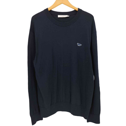 メゾンキツネ MAISON KITSUNE NAVY FOX PATCH R-NECK PULLOVER クルーネック ウール混 L/S ニット メンズ JPN:L