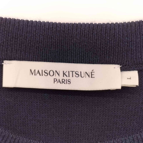 メゾンキツネ MAISON KITSUNE NAVY FOX PATCH R-NECK PULLOVER クルーネック ウール混 L/S ニット メンズ JPN:L