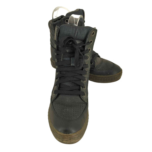ディーゼル DIESEL JORDANA W デニムレザー切替 サイドジップ ファットタン ハイカットスニーカー レディース JPN:24.5
