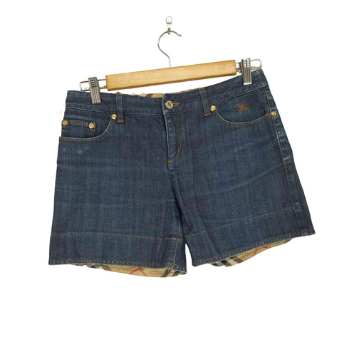 バーバリーブルーレーベル BURBERRY BLUE LABEL バックロゴプレート裏地ノヴァチェックショートデニム レディース US:25
