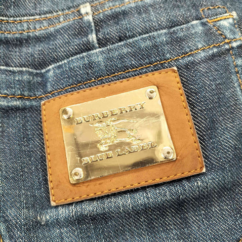 バーバリーブルーレーベル BURBERRY BLUE LABEL バックロゴプレート裏地ノヴァチェックショートデニム レディース US:25