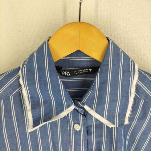 ザラ ZARA 切りっぱなしデザイン ストライプ柄 ドッキングシャツ レディース import:S