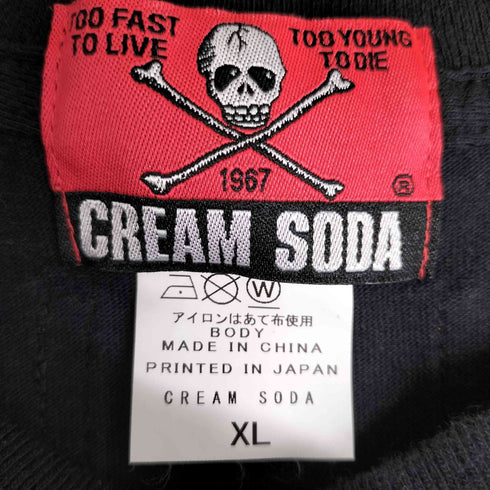 クリームソーダ CREAM SODA TOO FAST TOO YOUNG TO LIVE TO DIE 1967 ドクロ プリント クルーネック Tシャツ メンズ JPN:XL