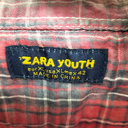 ザラ ZARA ダメージ加工 L/S チェックシャツ メンズ import:XL