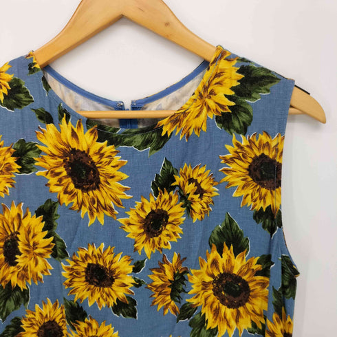 ドットアンドストライプスチャイルドウーマン Dot&Stripes CHILD WOMAN 20SS R/麻 ひまわりプリント ノースリワンピース レディース FREE
