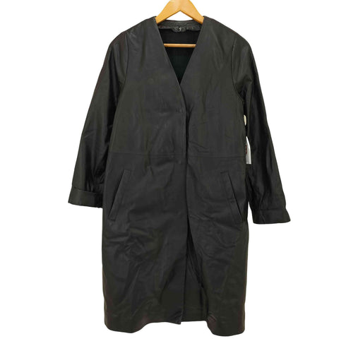 MOON Merino Lambswool 合皮 ウール ノーカラー コート レディース 7AR