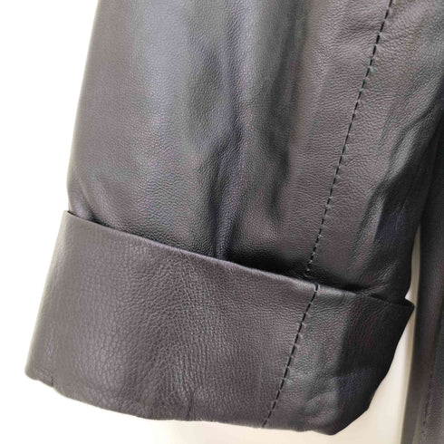 MOON Merino Lambswool 合皮 ウール ノーカラー コート レディース 7AR