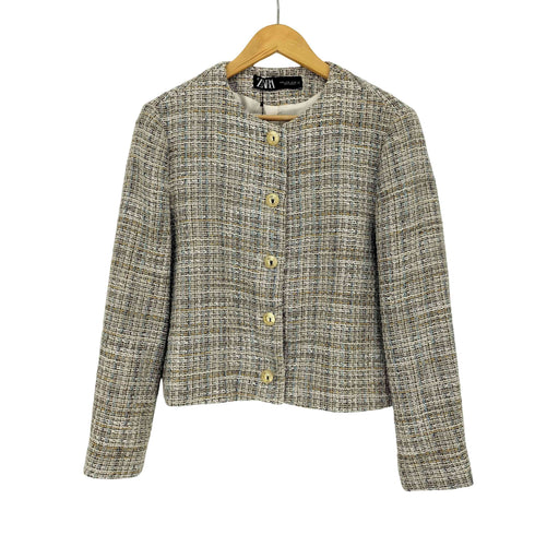 ザラ ZARA ボタンディテール付きテクスチャー入り生地ブレザー レディース import:M