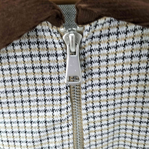 ザラ ZARA 襟コーデュロイガンクラブチェックジップブルゾン 千鳥格子 メンズ JPN:L