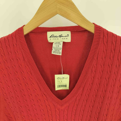 エディーバウアー Eddie Bauer 90S 白タグ CARDINAL FINEGAUGE CABLE VEST コットン ケーブル ニット ベスト デッドストック メンズ import:L