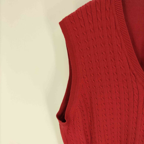 エディーバウアー Eddie Bauer 90S 白タグ CARDINAL FINEGAUGE CABLE VEST コットン ケーブル ニット ベスト デッドストック メンズ import:L