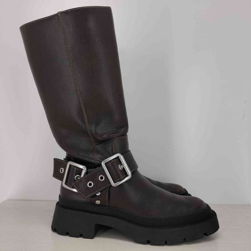 ザラ ZARA フラットトラックソールブーツ バックル レディース 39