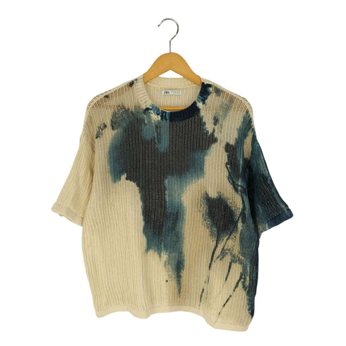 ザラ ZARA 藍染デザイン ニット Tシャツ メンズ import:M