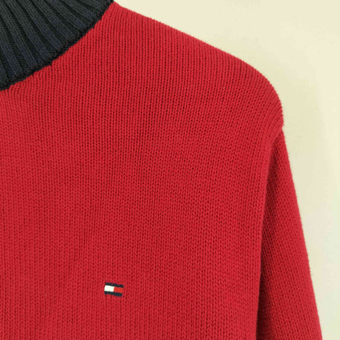 トミーヒルフィガー TOMMY HILFIGER ワンポイントロゴ刺繍 ハーフジップニット メンズ import:L