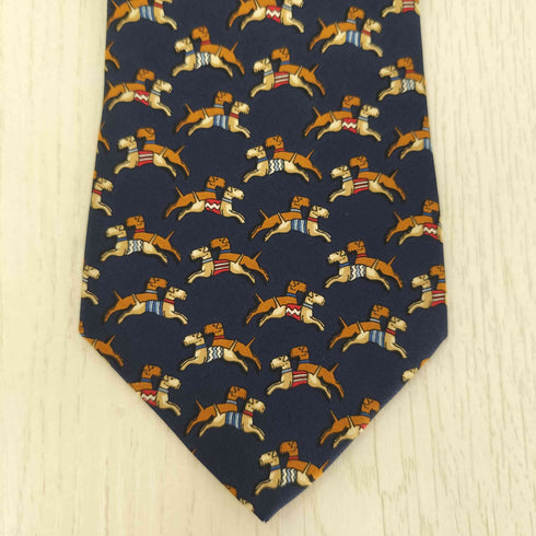 サルヴァトーレフェラガモ Salvatore Ferragamo イタリア製 犬 アニマル柄 シルクネクタイ メンズ