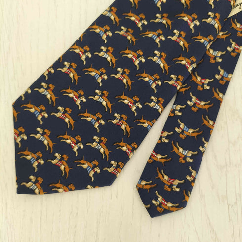 サルヴァトーレフェラガモ Salvatore Ferragamo イタリア製 犬 アニマル柄 シルクネクタイ メンズ