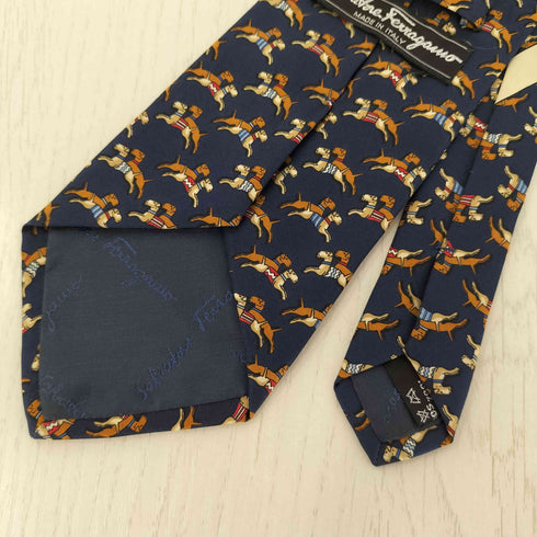 サルヴァトーレフェラガモ Salvatore Ferragamo イタリア製 犬 アニマル柄 シルクネクタイ メンズ