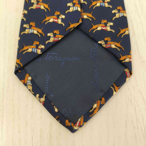 サルヴァトーレフェラガモ Salvatore Ferragamo イタリア製 犬 アニマル柄 シルクネクタイ メンズ