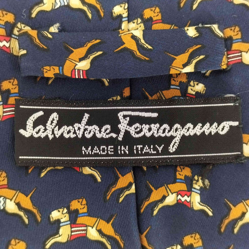 サルヴァトーレフェラガモ Salvatore Ferragamo イタリア製 犬 アニマル柄 シルクネクタイ メンズ