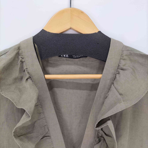 ザラ ZARA リネン混フリルカラーノースリーブワンピース レディース JPN:L